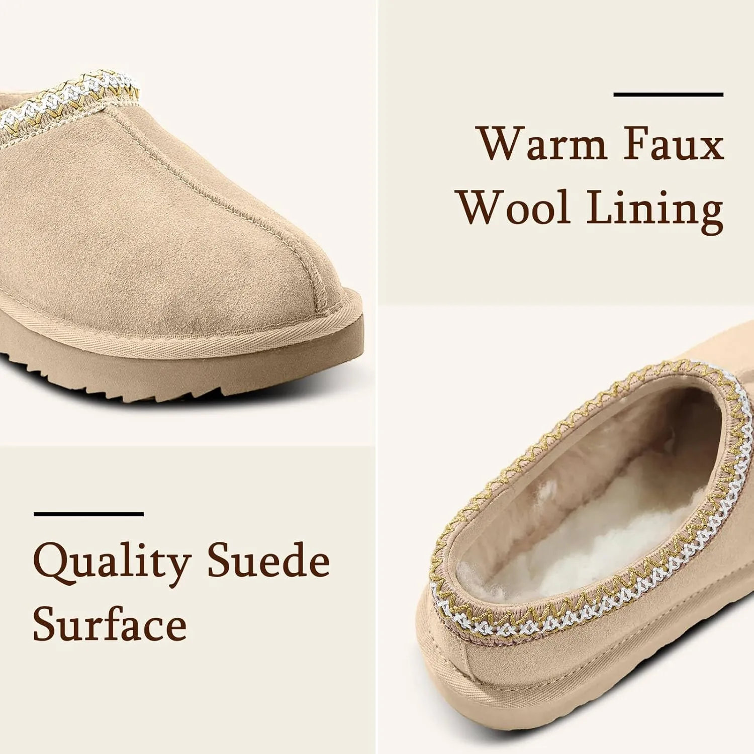 Women's Slippers Platform Mini Boots For Women Suede Leather Anti-Slip Slipper Comfy Fur Fleece Lined Short Ankle Boot Slippers Indoor Outdoor
