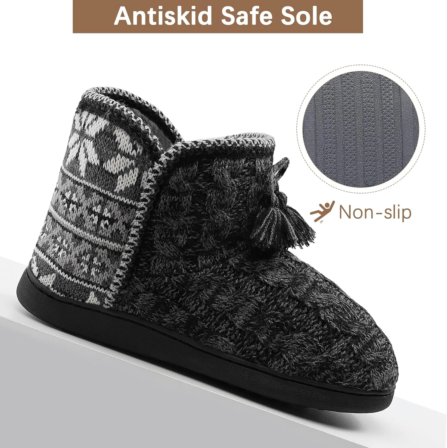 Womens Slippers Winter Warm House Shoes Knitted Fleece Faux Fur Lining Bootie slipper