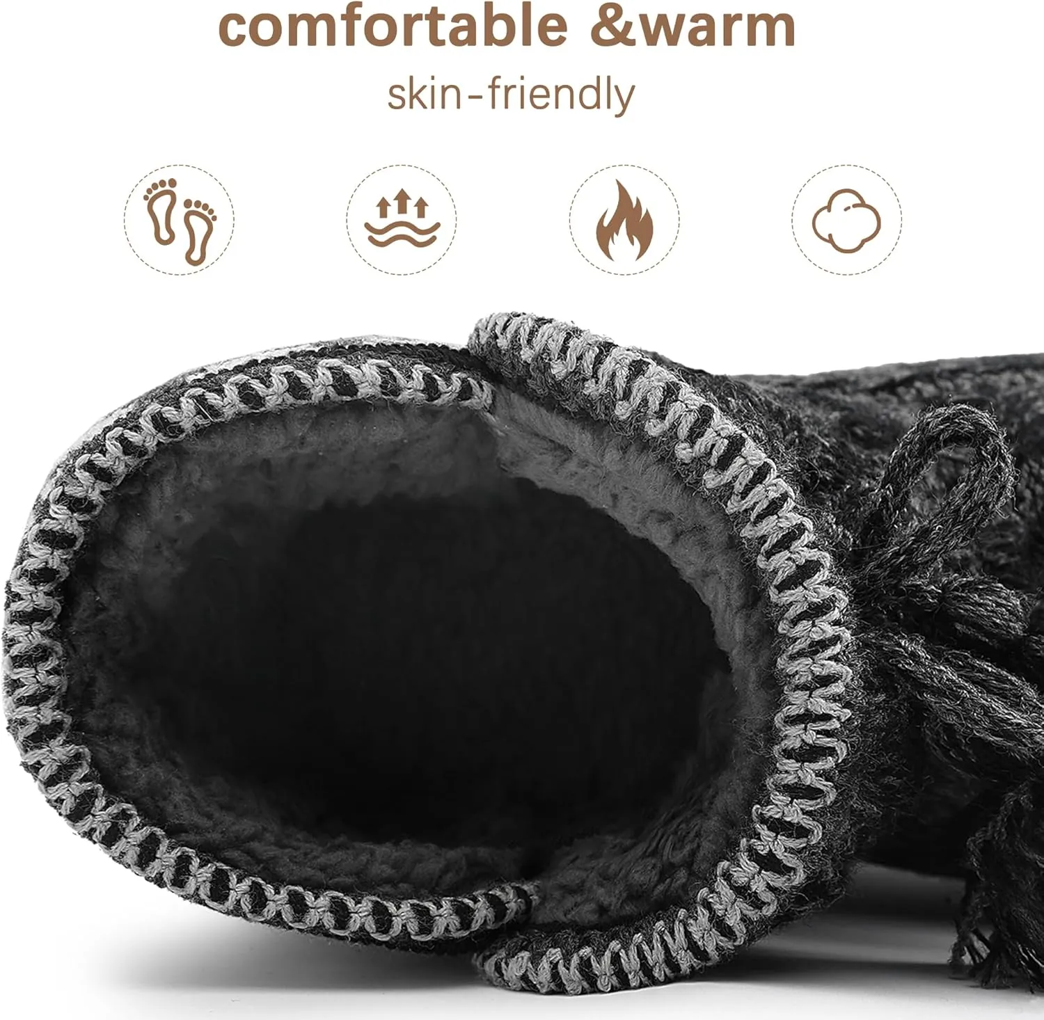 Womens Slippers Winter Warm House Shoes Knitted Fleece Faux Fur Lining Bootie slipper