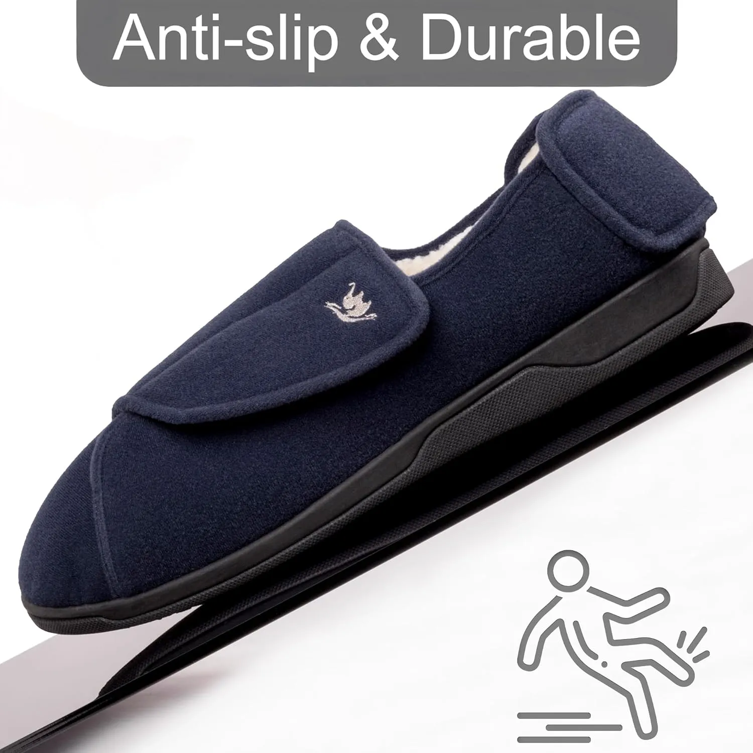 Women's Wide, Extra Wide 80-D Memory Foam Diabetic Slipper with Adjustable Closure Anti Slip Sole, Warm Plush Fleece Arthritis Edema Swollen Diabetic House Shoes