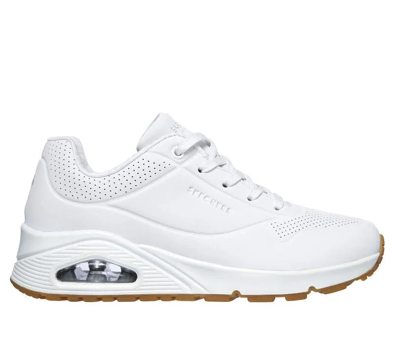 Women's Wide Fit Skechers 73690W Uno Stand On Air Walking Trainers - White