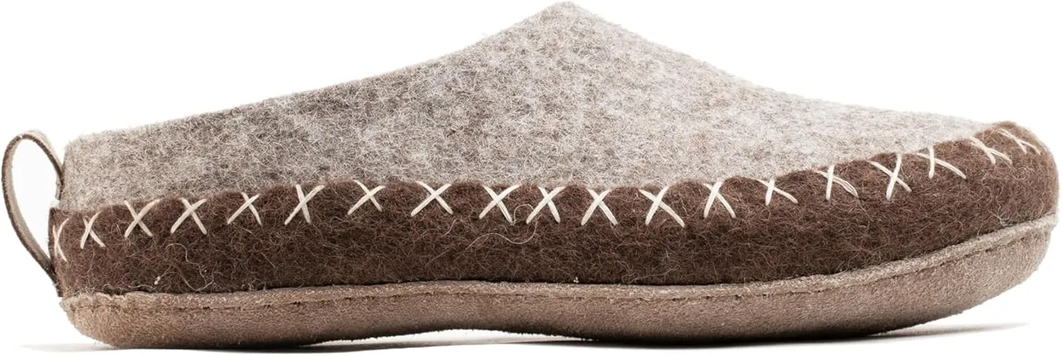 Woolly's Indoor Open Heel Slippers With Leather Sole (Natural Brown & Light Brown) - 44 (Special Edition) | Premium New Zeland Wool | Handcrafted with Italian Design | Soft, Breathable & Ordor Free
