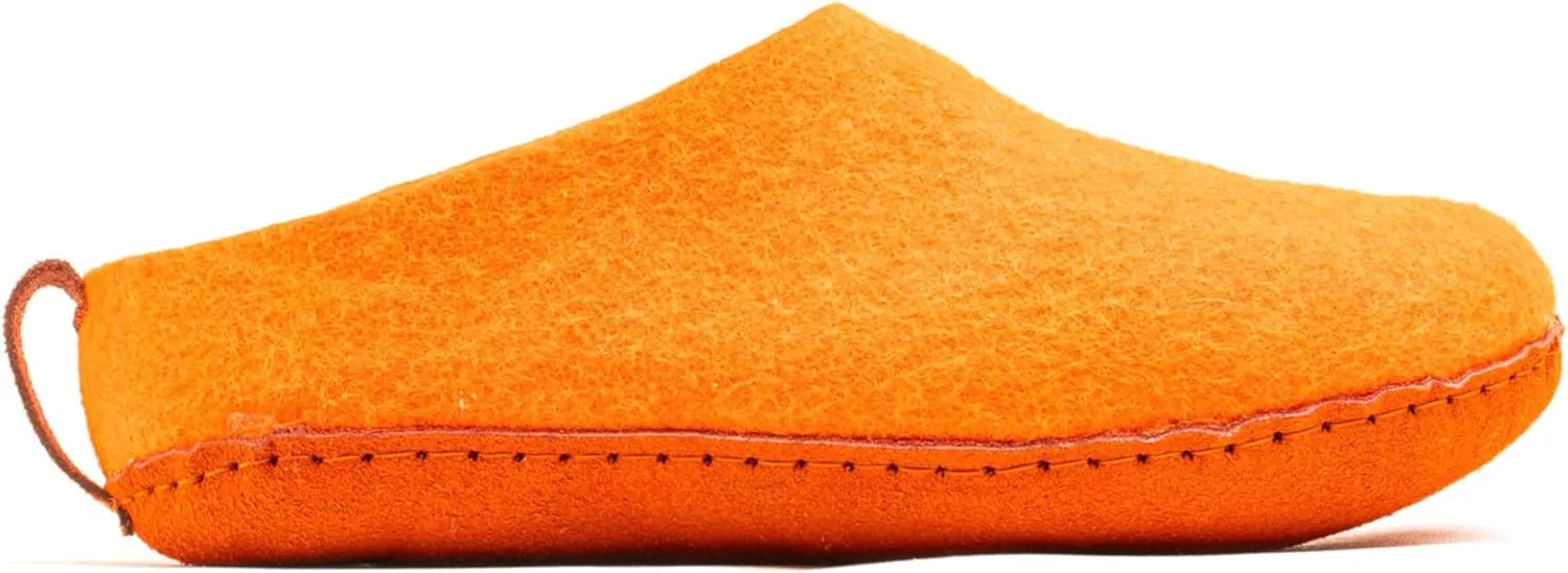 Woolly's Indoor Open Heel Slippers With Leather Sole (Orange) - 41 | Premium New Zeland Wool | Handcrafted with Italian Design | Soft, Breathable & Ordor Free