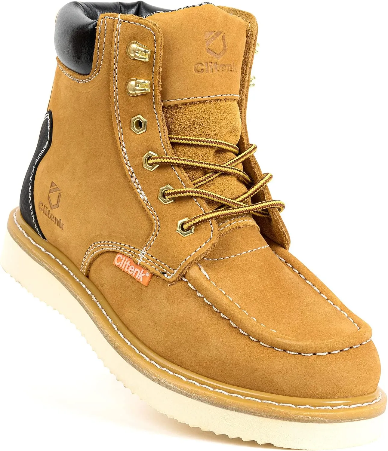 Work Boots Men MOC TOE, Soft Toe 6” Full Grain Leather Breathable Water Resistant, Non Slip Wedge Comfortable Mens Work Boots Lightweight