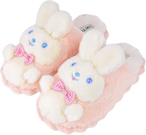 XIXITIAO Bunny Slippers for Women,Bear Slippers for Men,Cute Animal Fluffy Slippers,Cozy Kawaii Slippers,Character Slippers,Funny Couple Slippers,Teddy Bear Slippers,Pink Rabbit Slippers