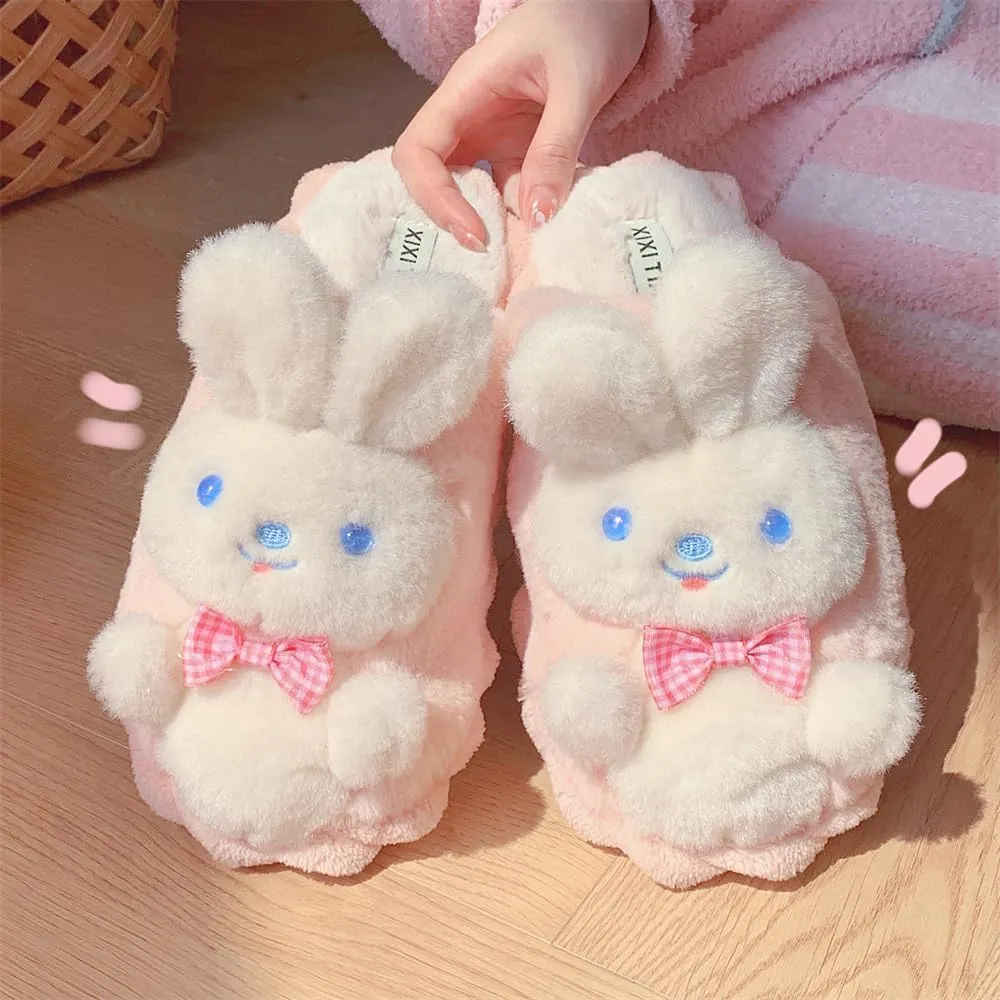 XIXITIAO Bunny Slippers for Women,Bear Slippers for Men,Cute Animal Fluffy Slippers,Cozy Kawaii Slippers,Character Slippers,Funny Couple Slippers,Teddy Bear Slippers,Pink Rabbit Slippers