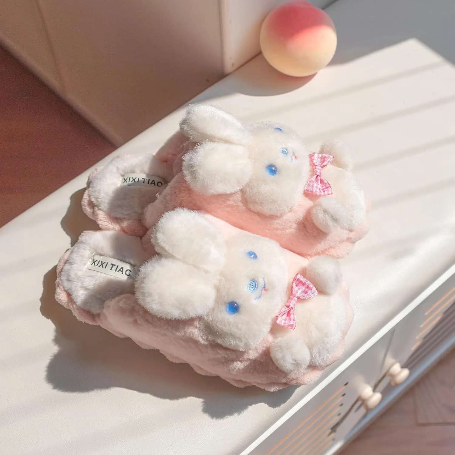 XIXITIAO Bunny Slippers for Women,Bear Slippers for Men,Cute Animal Fluffy Slippers,Cozy Kawaii Slippers,Character Slippers,Funny Couple Slippers,Teddy Bear Slippers,Pink Rabbit Slippers