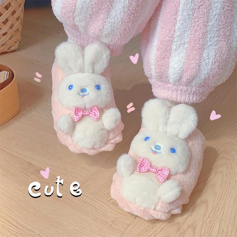 XIXITIAO Bunny Slippers for Women,Bear Slippers for Men,Cute Animal Fluffy Slippers,Cozy Kawaii Slippers,Character Slippers,Funny Couple Slippers,Teddy Bear Slippers,Pink Rabbit Slippers