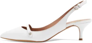 XYD Women Pointed Toe Mid Kitten Heel Slingback Sandal Pumps Slip On Patent Satin Dress Shoes
