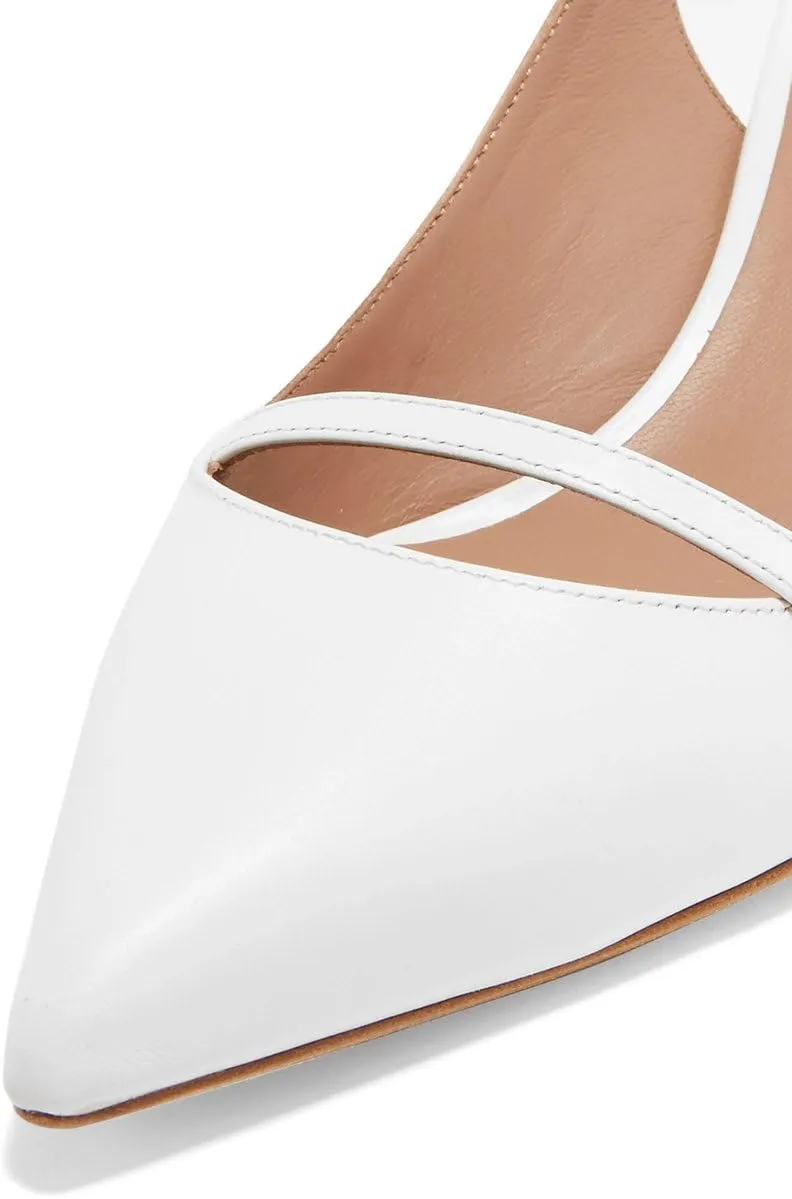 XYD Women Pointed Toe Mid Kitten Heel Slingback Sandal Pumps Slip On Patent Satin Dress Shoes