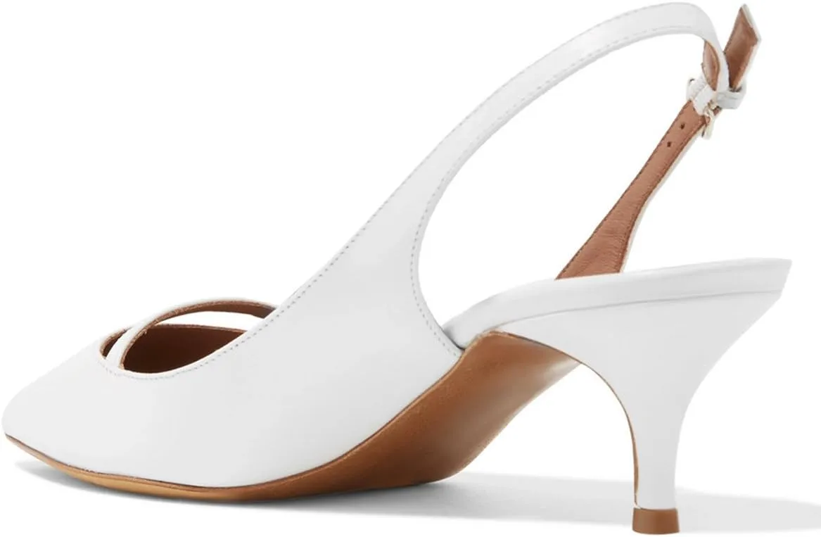 XYD Women Pointed Toe Mid Kitten Heel Slingback Sandal Pumps Slip On Patent Satin Dress Shoes