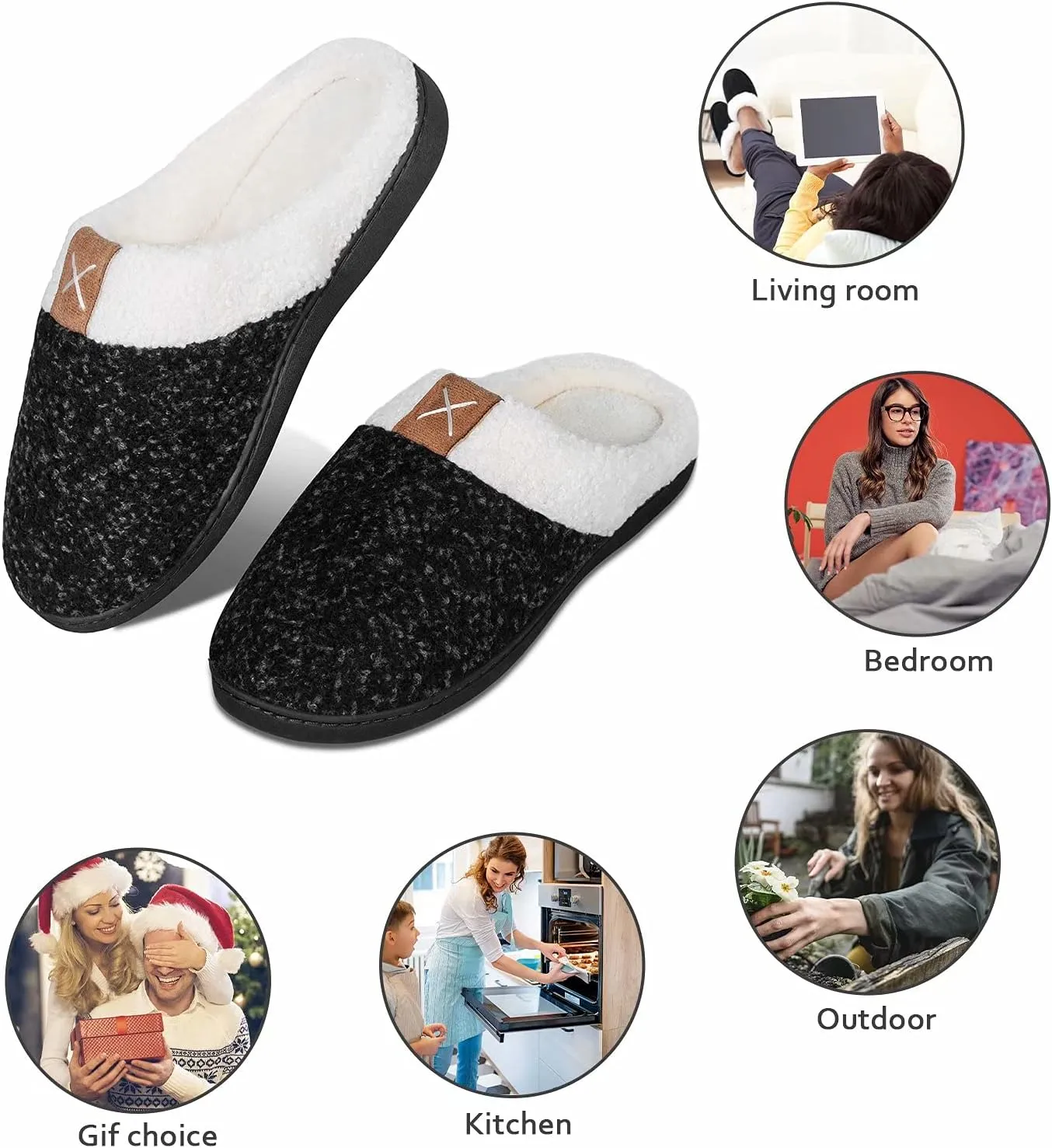 YALOX Women's Slippers Men's Warm Slippers Home Shoes Comfortable Memory Foam Anti-Slip House Cotton Shoes Indoor & Outdoor