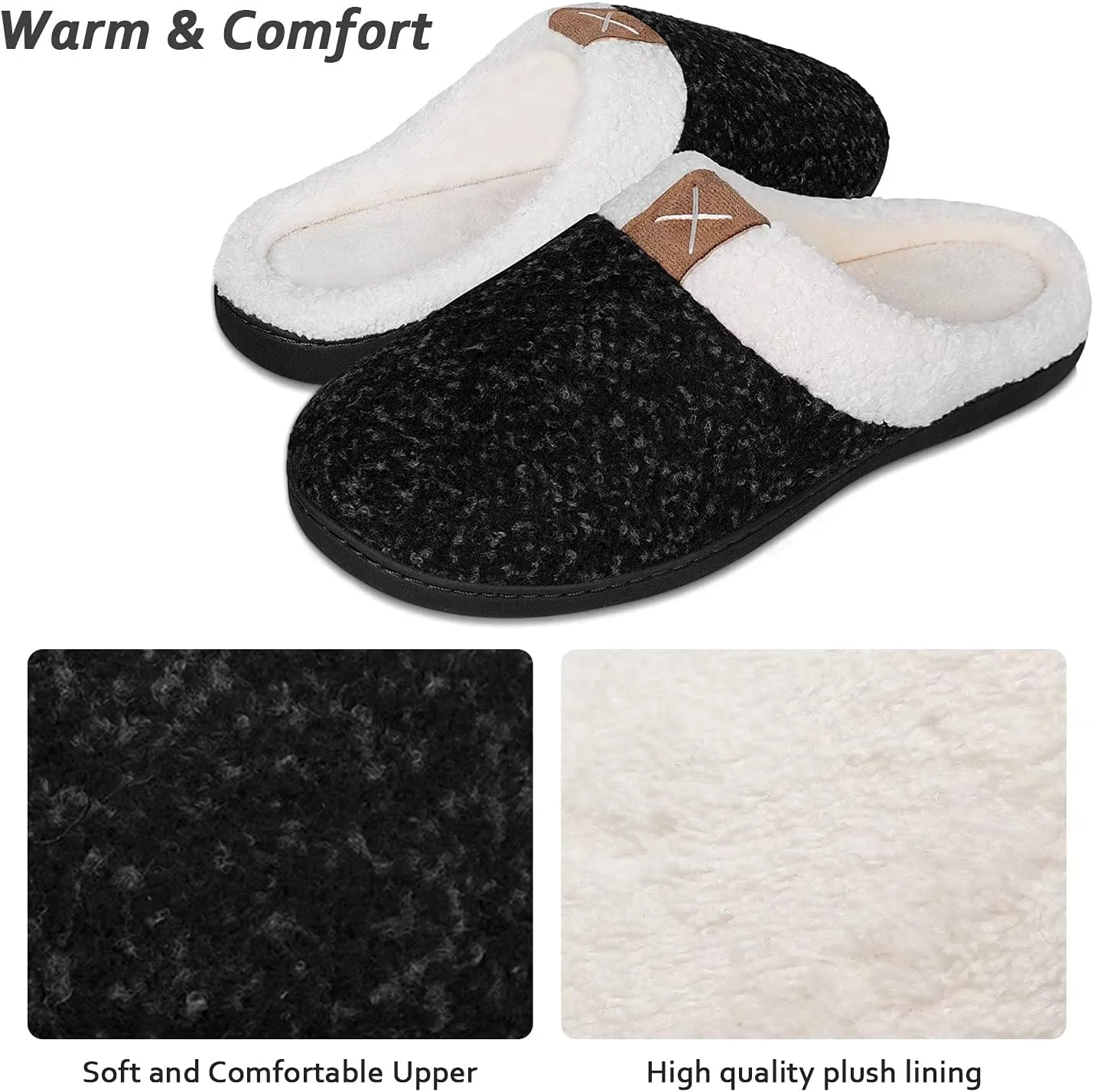 YALOX Women's Slippers Men's Warm Slippers Home Shoes Comfortable Memory Foam Anti-Slip House Cotton Shoes Indoor & Outdoor