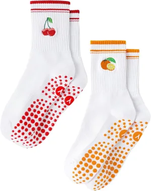 Yawlsow Pilates Grip Socks for Women Yoga Grippy Socks Cute Barre Non Skid Athletic Crew Sticky Sock Workout Hospital