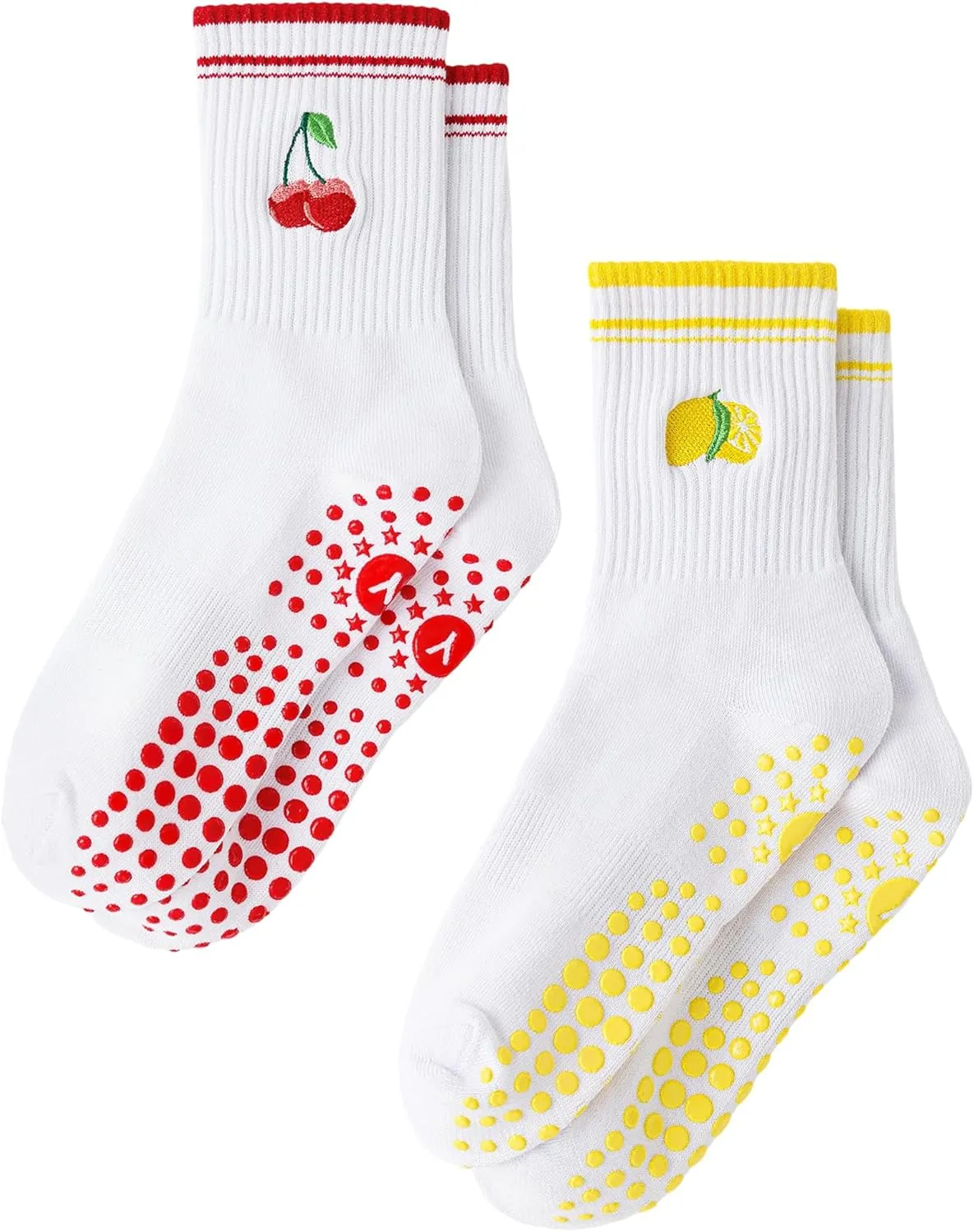 Yawlsow Pilates Grip Socks for Women Yoga Grippy Socks Cute Barre Non Skid Athletic Crew Sticky Sock Workout Hospital