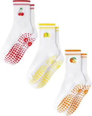 Yawlsow Pilates Grip Socks for Women Yoga Grippy Socks Cute Barre Non Skid Athletic Crew Sticky Sock Workout Hospital