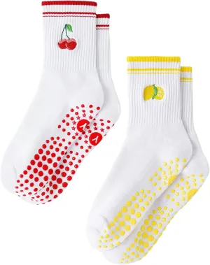 Yawlsow Pilates Grip Socks for Women Yoga Grippy Socks Cute Barre Non Skid Athletic Crew Sticky Sock Workout Hospital