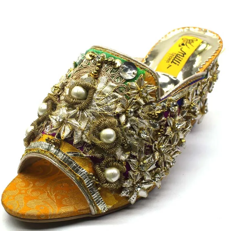 Yellow Fancy Block Heel Slipper