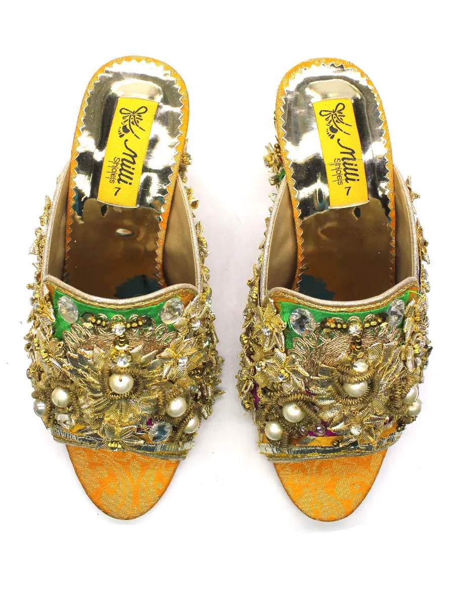Yellow Fancy Block Heel Slipper