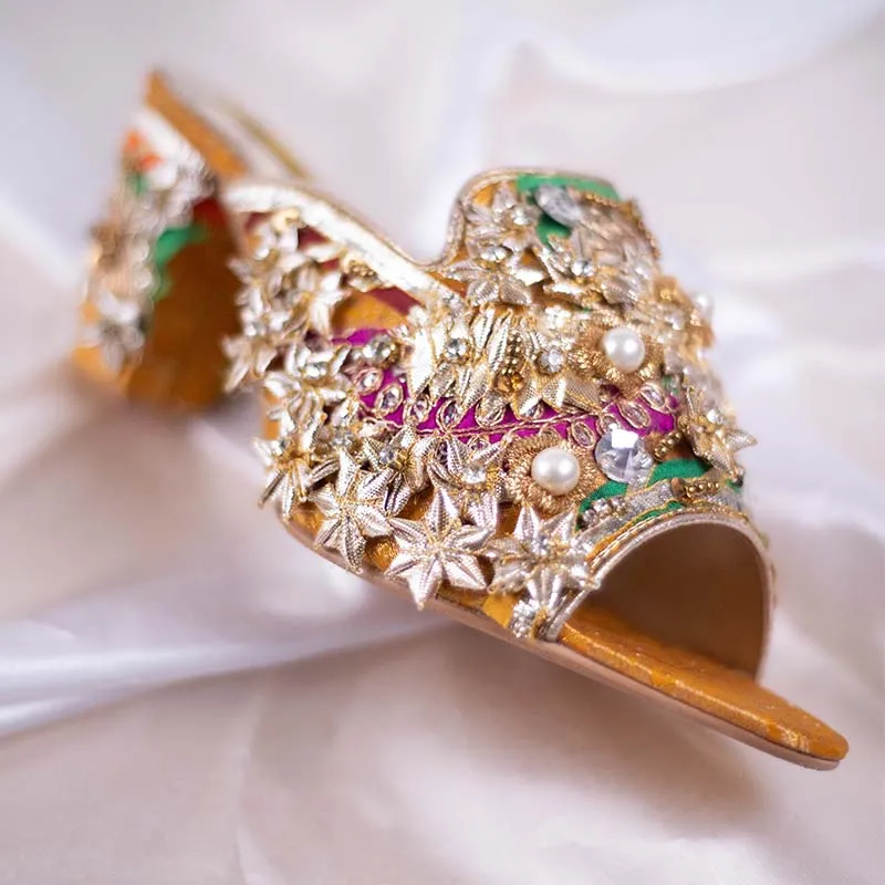 Yellow Fancy Block Heel Slipper