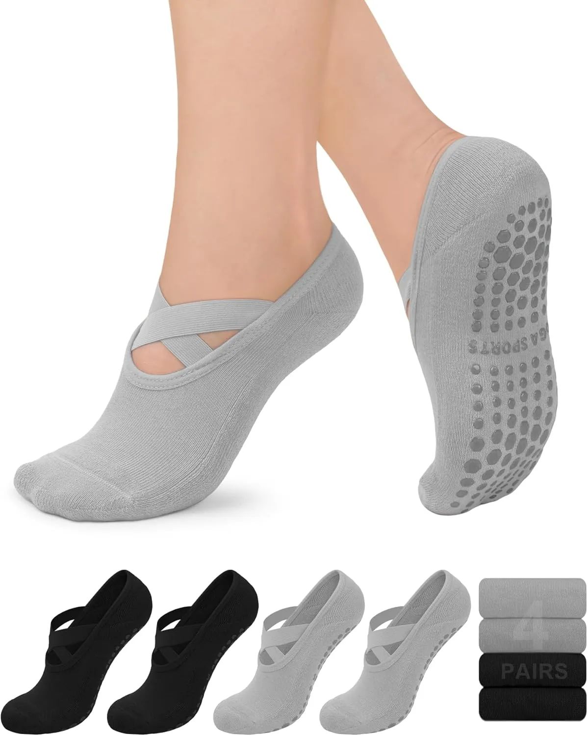 YeuG 4/6 Pairs Pilates Socks for Women - Non Slip Grip Socks for Yoga, Barre, Hospital, Barefoot
