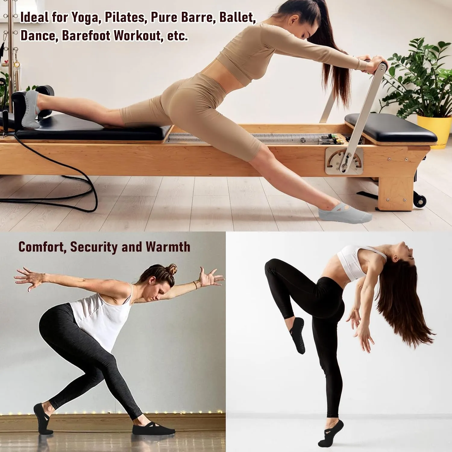 YeuG 4/6 Pairs Pilates Socks for Women - Non Slip Grip Socks for Yoga, Barre, Hospital, Barefoot