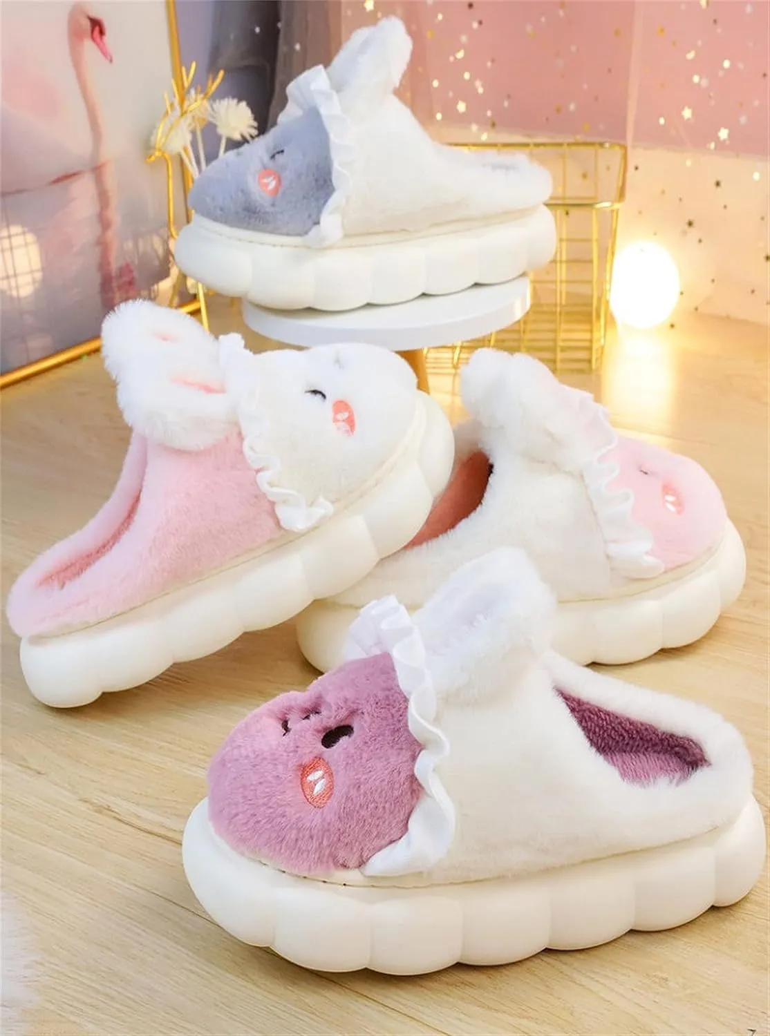 YILANLAN Bunny Slippers for Women Cute Cozy Animal Rabbit Slippers Fuzzy Warm Winter Cotton slipper Indoor House Slippers