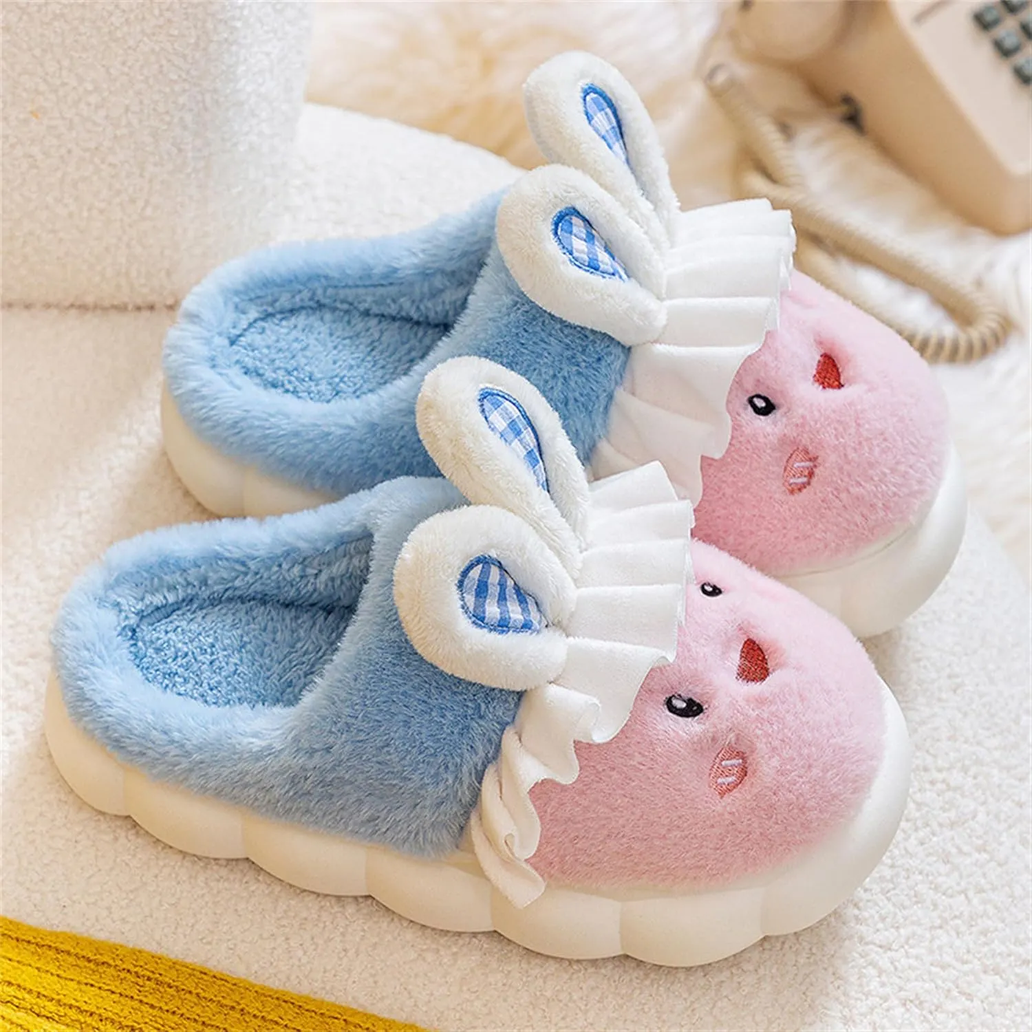 YILANLAN Bunny Slippers for Women Cute Cozy Animal Rabbit Slippers Fuzzy Warm Winter Cotton slipper Indoor House Slippers