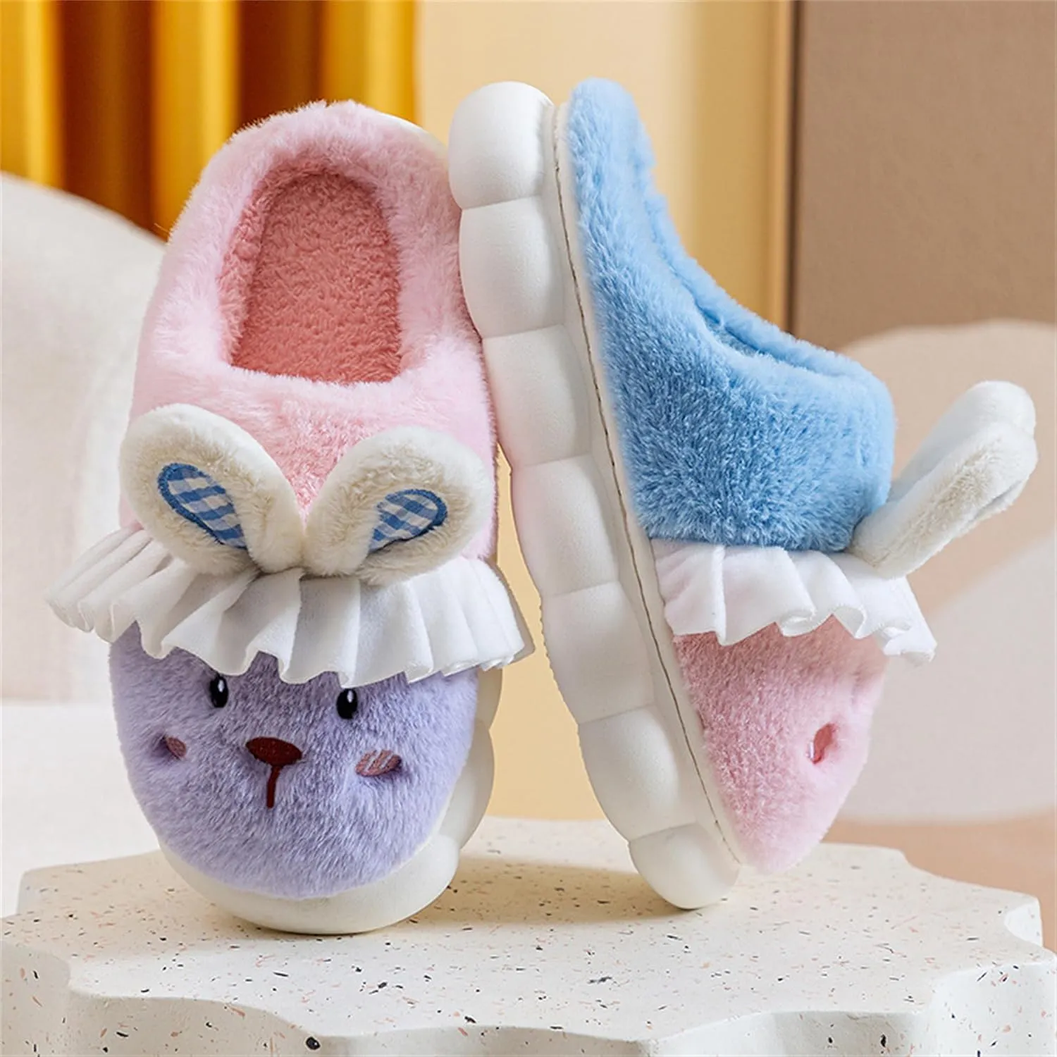 YILANLAN Bunny Slippers for Women Cute Cozy Animal Rabbit Slippers Fuzzy Warm Winter Cotton slipper Indoor House Slippers