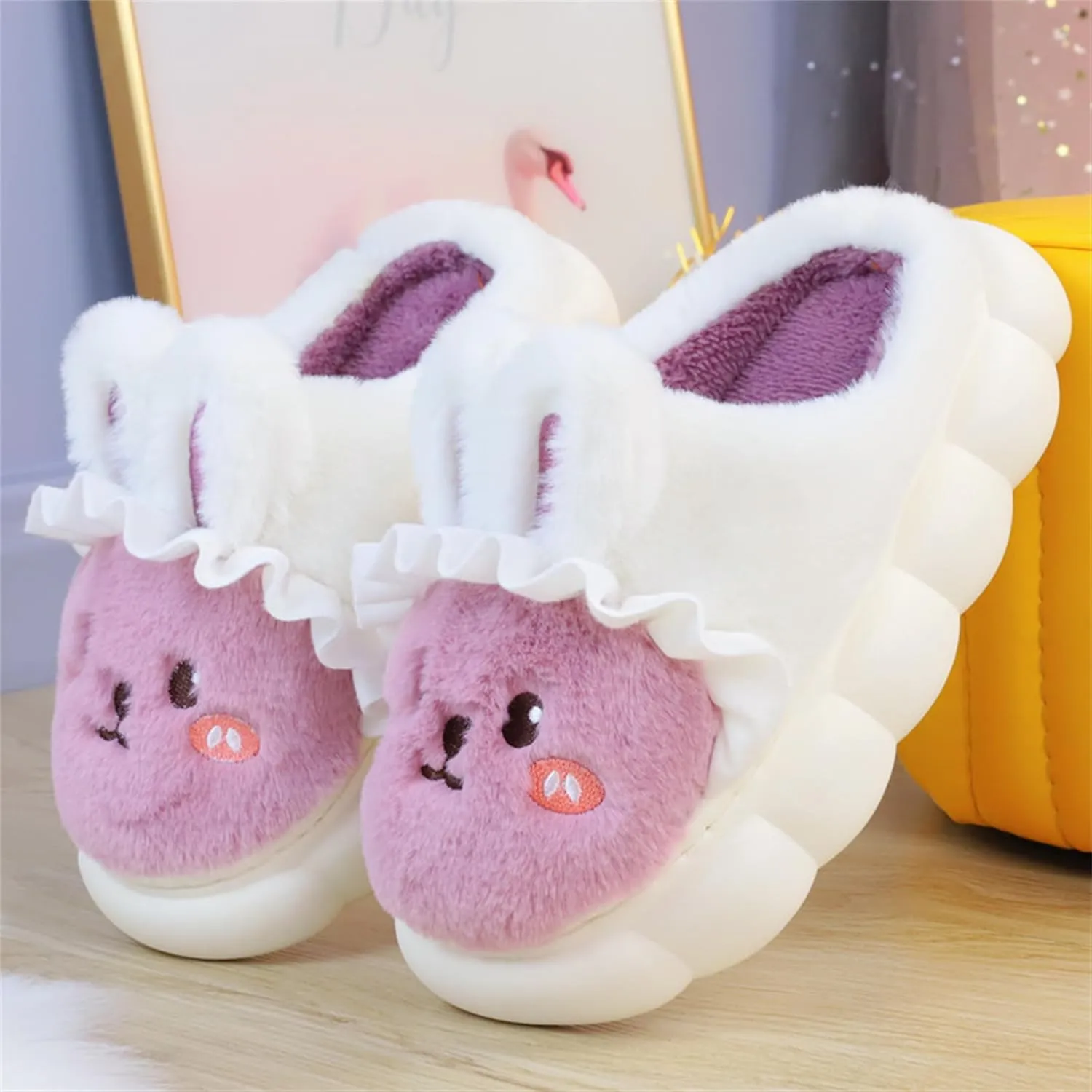 YILANLAN Bunny Slippers for Women Cute Cozy Animal Rabbit Slippers Fuzzy Warm Winter Cotton slipper Indoor House Slippers