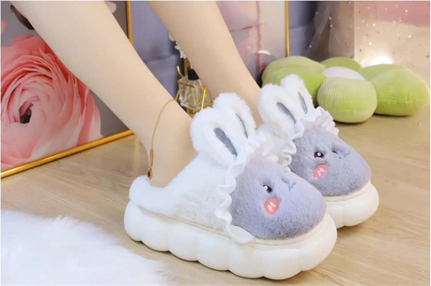YILANLAN Bunny Slippers for Women Cute Cozy Animal Rabbit Slippers Fuzzy Warm Winter Cotton slipper Indoor House Slippers
