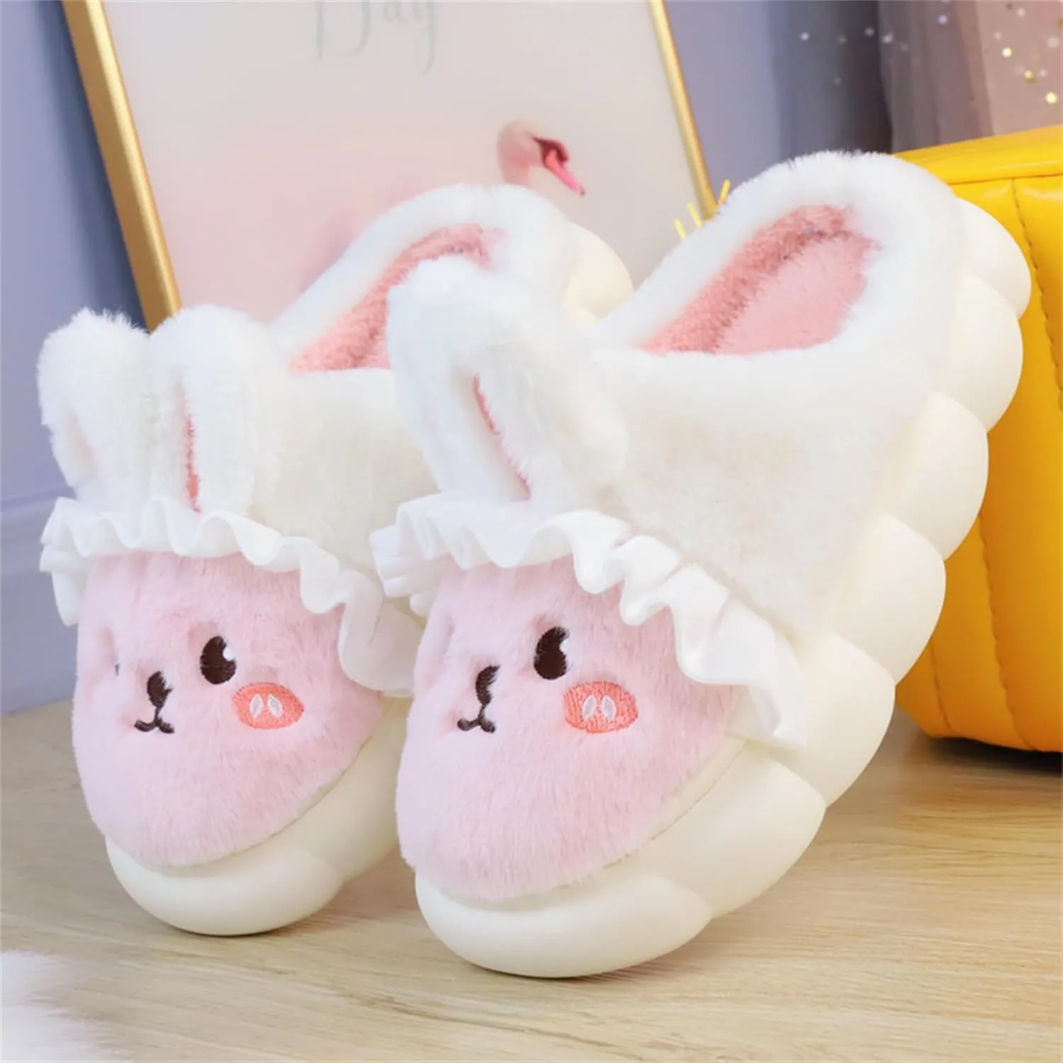 YILANLAN Bunny Slippers for Women Cute Cozy Animal Rabbit Slippers Fuzzy Warm Winter Cotton slipper Indoor House Slippers