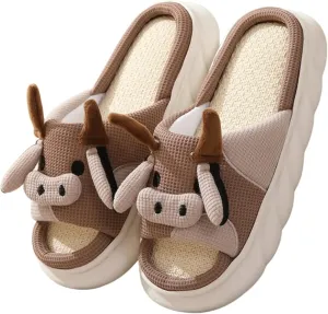 YILANLAN Women slippers Animal slippers Cartoon pig slippers Linen slippers at home Cute and comfortable plush slippers cow shoes