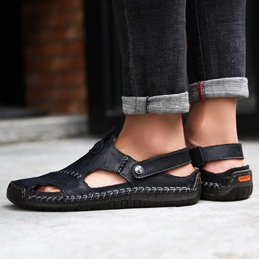 YING LAN Men's Casual Leather Fashion Sandals Closed Toe Outdoor Fisherman Hiking Shoes Lightweight Summer Water Shoes