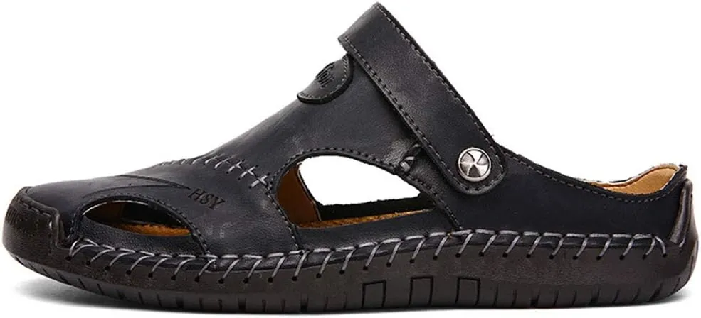 YING LAN Men's Casual Leather Fashion Sandals Closed Toe Outdoor Fisherman Hiking Shoes Lightweight Summer Water Shoes