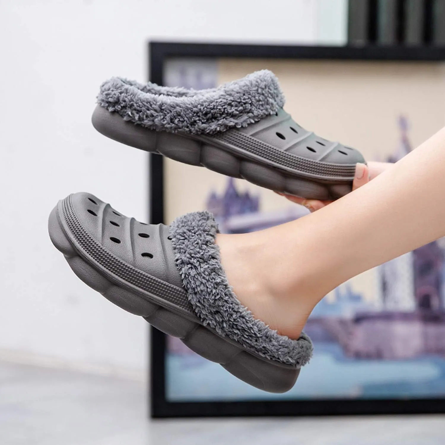 YUKTOPA Unisex Garden Clogs House Slippers Fur Lined Winter Breathable Walking Garden Shoes Warm Non-Slip Mule Footwear