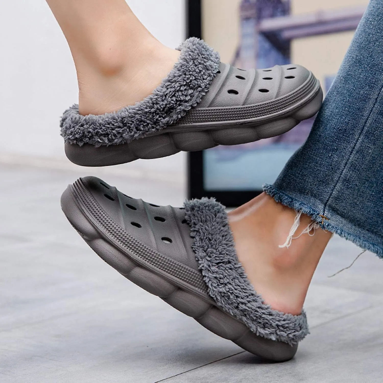 YUKTOPA Unisex Garden Clogs House Slippers Fur Lined Winter Breathable Walking Garden Shoes Warm Non-Slip Mule Footwear