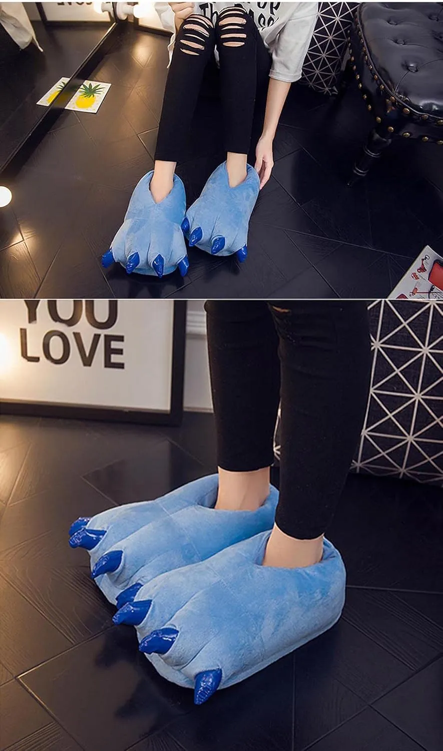 YUNZLAN Unisex Animal Paw Slipper for Men, Women, Boys, Girls, Winter Plush Home Slippers with Non-Slip Sole, Cosplay