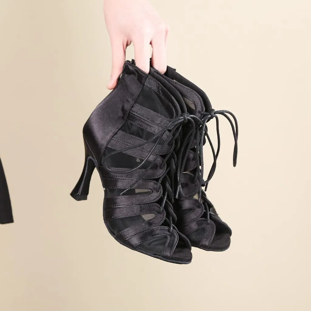 YYTing Women Ballroom Dance Boots Latin Salsa Dress Shoes Performance Practice Footwear 3.5 inch Heels