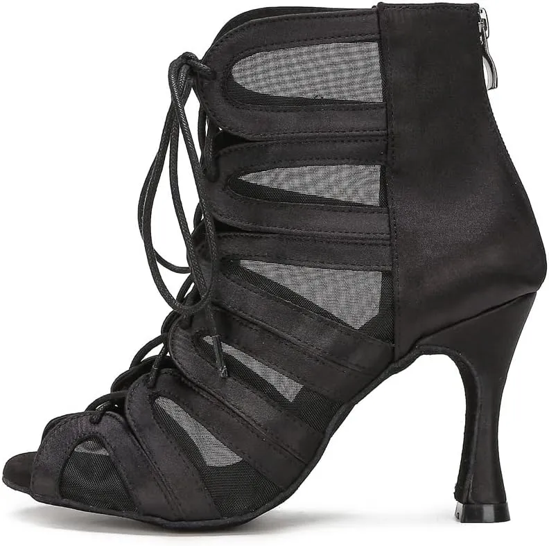 YYTing Women Ballroom Dance Boots Latin Salsa Dress Shoes Performance Practice Footwear 3.5 inch Heels