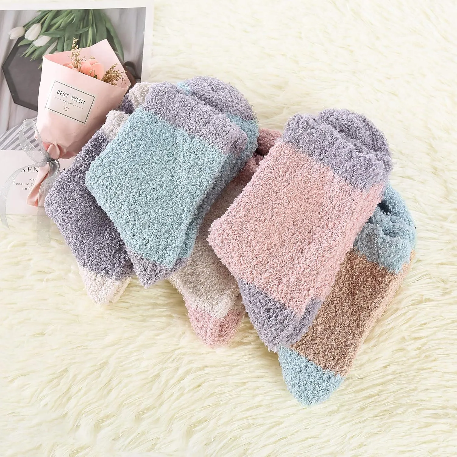 Zando Women Warm Super Soft Winter Fluffy Microfiber Crew Socks Plush Slipper Sock Casual Home Sleeping Fuzzy Cozy Sock