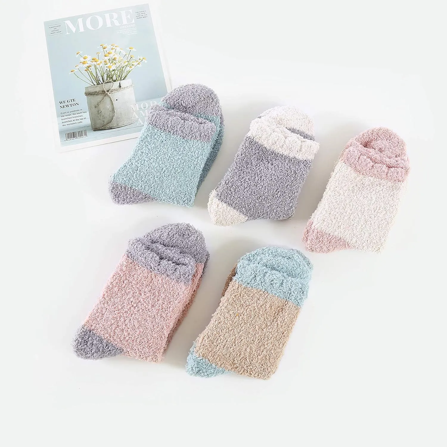Zando Women Warm Super Soft Winter Fluffy Microfiber Crew Socks Plush Slipper Sock Casual Home Sleeping Fuzzy Cozy Sock