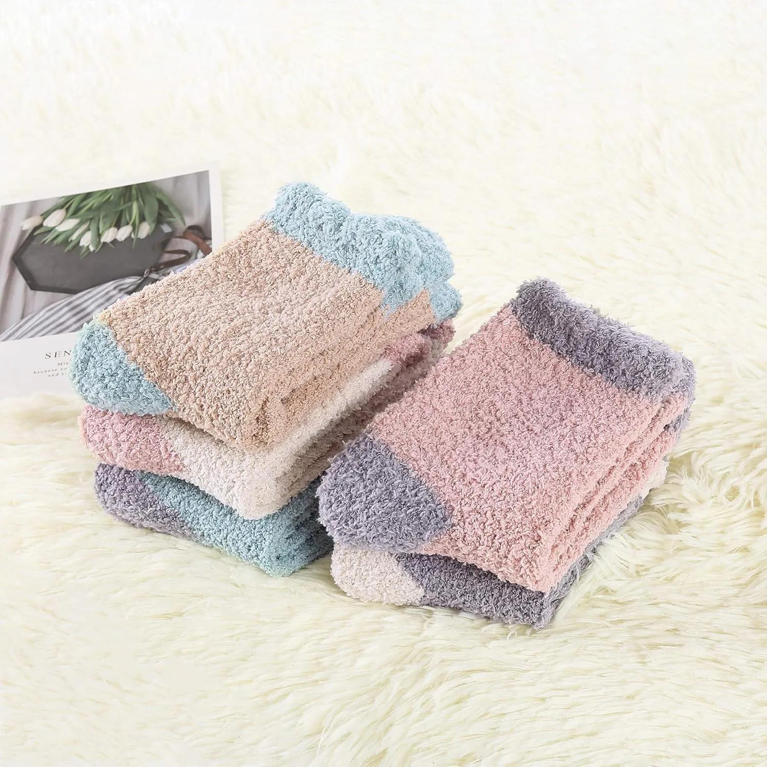 Zando Women Warm Super Soft Winter Fluffy Microfiber Crew Socks Plush Slipper Sock Casual Home Sleeping Fuzzy Cozy Sock