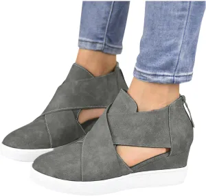 ZBYY Women's Wedge Sneakers Criss Cross Platform Sneakers Hidden Cut Out Wedge Sneaker Closed Toe Slip-on Summer Sandals