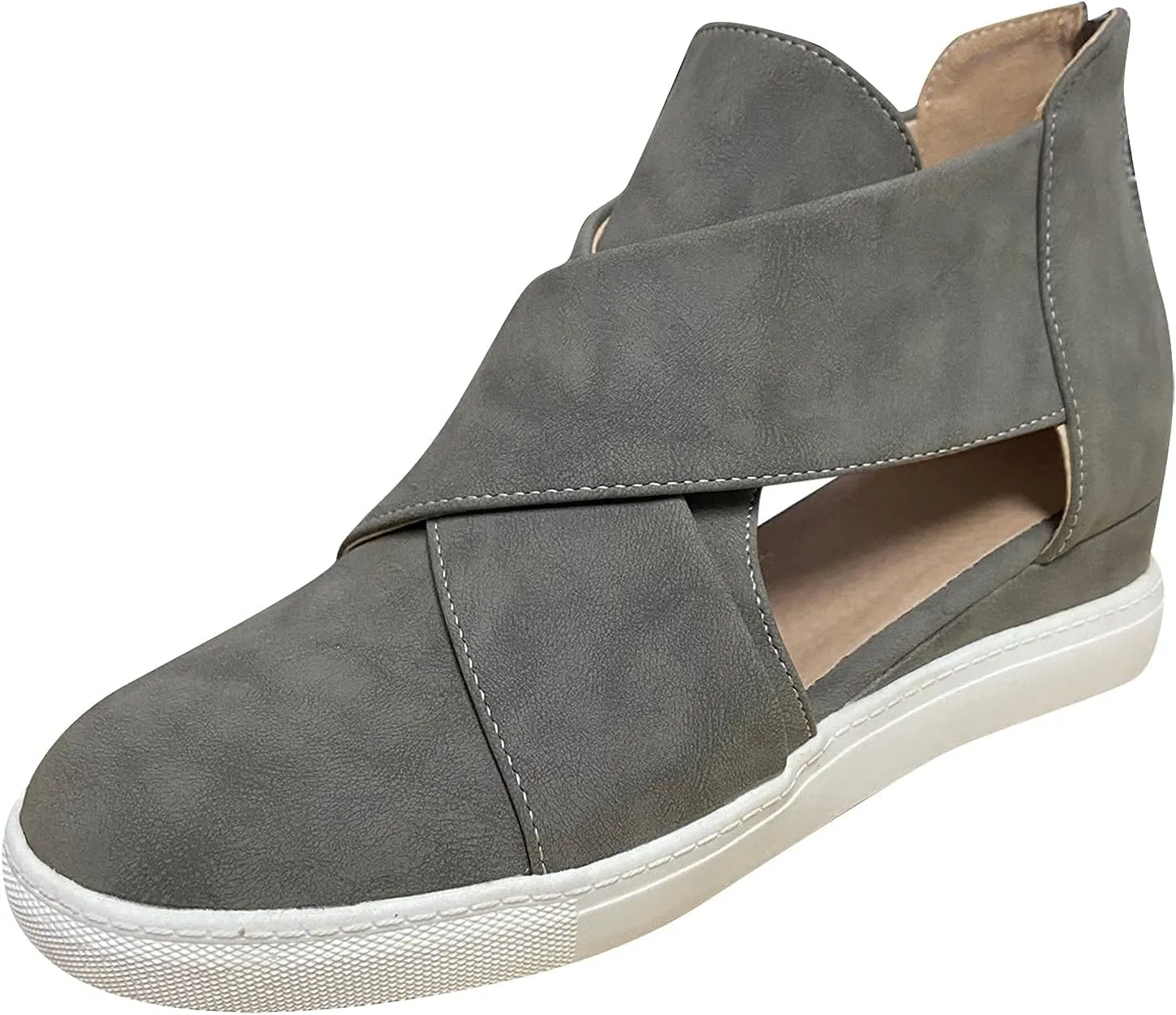ZBYY Women's Wedge Sneakers Criss Cross Platform Sneakers Hidden Cut Out Wedge Sneaker Closed Toe Slip-on Summer Sandals