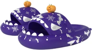Zureto Halloween Christmas Shark Slippers, 3D Cartoon Spooky Shark Slides Glow In The Dark For Men Women