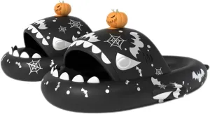 Zureto Halloween Christmas Shark Slippers, 3D Cartoon Spooky Shark Slides Glow In The Dark For Men Women
