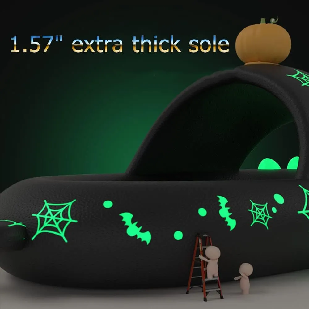 Zureto Halloween Christmas Shark Slippers, 3D Cartoon Spooky Shark Slides Glow In The Dark For Men Women