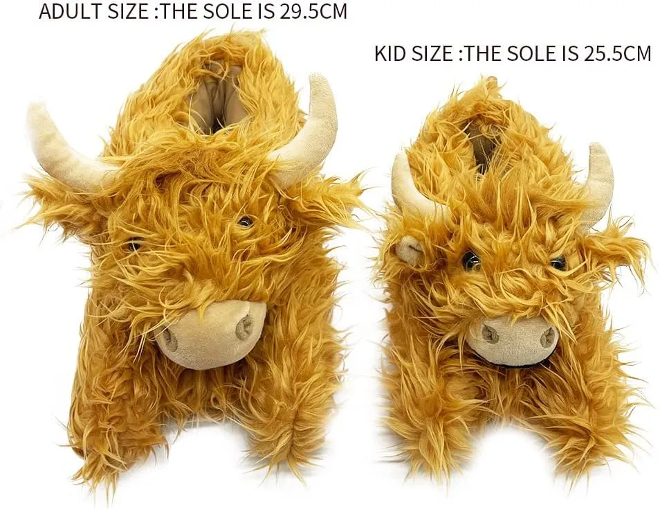 Zureto Highland Cow Plush Scottish Cow Slippers, Soft Warm Animal Home Indoor Shoes