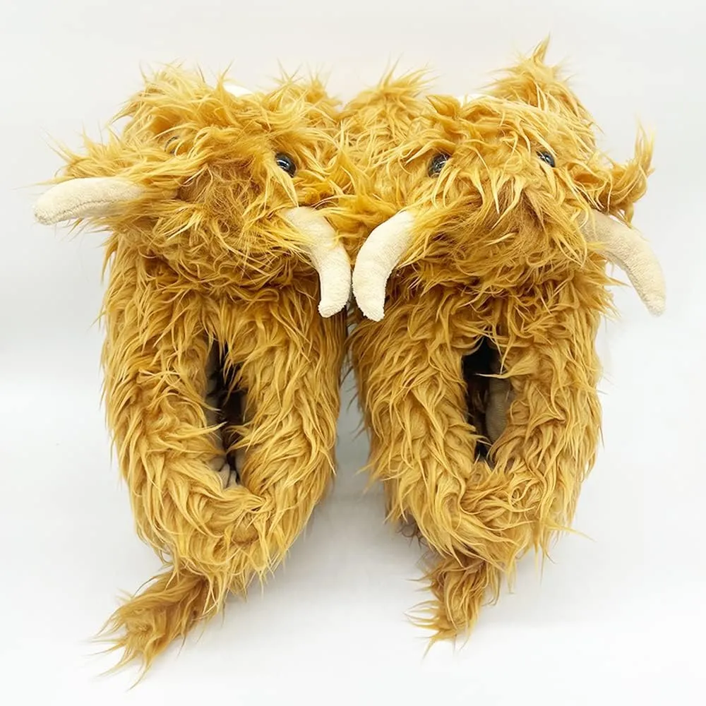 Zureto Highland Cow Plush Scottish Cow Slippers, Soft Warm Animal Home Indoor Shoes